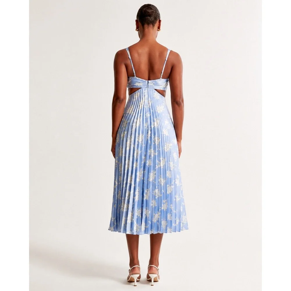 Abercrombie Giselle Pleated Cutout Maxi Dress XXL Tall Blue Floral Romantic NWT